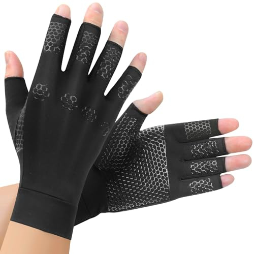 AovYoo Guantes de Osteoartritis con Cobre, Soporte para Dedos, Guantes de Compresión sin Dedos, Ergonómicos para El Trabajo, El Sueño y El Deporte, para Mujeres y Hombres（L）