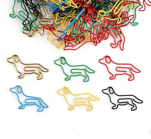 Hoxfly clips de colores, 100 Piezas clips oficina, Patrón de perro salchicha, 38mm clip pequeños de color para Clasificación de Papel de Documentos de Papelería Escolar de Oficina