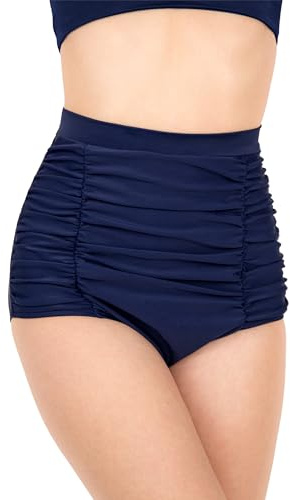 MYLILY Slip Bikini Contenitivo Donna | Vita Alta Pancia Piatta | Effetto Modellante con Drappeggi | per Piscina, Mare & Vacanze | Oeko-Tex, Extra Morbido, Vegano | Blu, XL