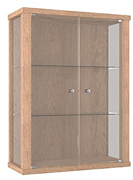 K-Möbel Vitrina de Pared de Cristal (80x60x25cm) - Fabricado en Alemania - Vitrina expositora para Colecciones con 2 estantes de Vidrio Templado Ajustables ESG Roble Winchester Mueble Pared Estrecho