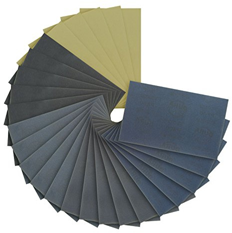 Dura-Gold Premium 3-2/3 x 9 Wet or Dry Sandpaper, Grits 800, 1000, 1500, 2000, 3000 (5 Ea) - Automotive Car Color Sanding Polishing, Woodworking Wood Furniture Metal Finishing Hand Sand Block Sander
