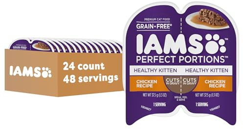 IAMS Perfect Portions Healthy Kitten Grain Free Wet Cat Food, Cat Food Wet Cuts in Gravy Chicken Recipe, (24) 2.6 oz. Twin-Pack Trays