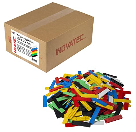 300 x INOVATEC Kunststoff Verglasungsklötze Set Glasklötze Unterleger 100x24x 1, 2, 3, 4, 5, 6 mm Distanzklötze Trageklötze Abstandshalter