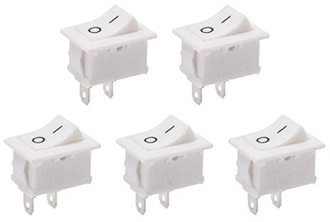 uxcell 5 Pcs SPST 2 Position On/Off 2Pin Boat Rocker Switch Toggle AC 250V/6A 125V/10A,for Boat,Household Appliances,Snap,White