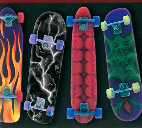 Dundee Deco BD6025 Frise de Papier Peint, Frise Murale, Bordure murale précollée pour skateboards Bleu/noir/violet/vert 4,57 m x 20,32 cm