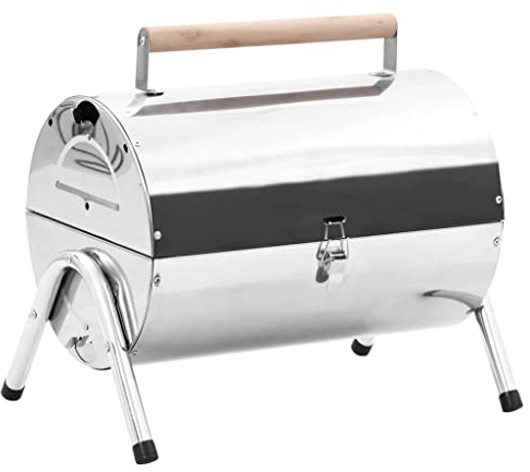 vidaXL Tisch Holzkohlegrill Tragbar Tischgrill Kohlegrill Grill Grilltonne Picknick Camping Barbecue BBQ Smoker Edelstahl Doppelrost