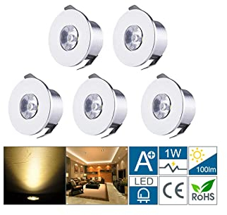 Klein Mini LED Einbaustrahler 1W 5 Stück 230V Deckenstrahler mit Transformator COB Downlights Deckenspots Aluminium 100-120lm 3000K