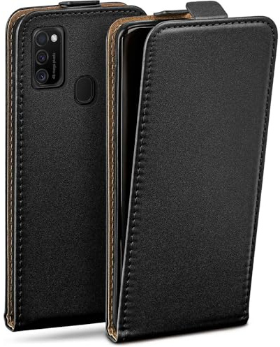 moex Flip Case für Samsung Galaxy M21 Hülle klappbar mit 360 Grad Schutz, Handyhülle mit Displayschutz, PU Leder Handytasche Lederhülle, Flip Case Cover Klapphülle, Schwarz