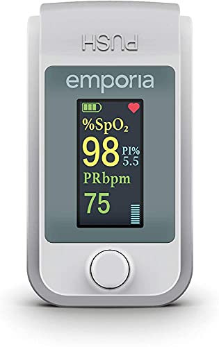 Emporia - Saturimetro da dito, misurazione della saturazione di ossigeno, Display OLED a colori visualizzabile in 4 direzioni, precisione di misurazione elevata, spegnimento automatico.