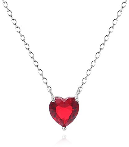 HCMA Collana con Ciondolo a Forma di Cuore d'Amore in Argento 925 Collana con zircone cubico Rosso per Gioielli da Donna Donne