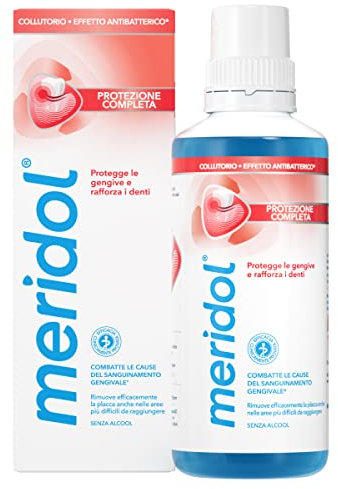 Meridol Antibakterielles Mundwasser, 400 ml, beruhigt gereiztes Zahnfleisch, schützt den Zahnschmelz, bekämpft Plaque-Bakterien, verhindert Zahnfleischbluten, 0% Alkohol