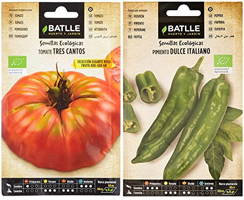 Semillas Batlle Tomate Tres cantos Gigante Rosa - ECO & Pimiento Dulce Italiano - ECO