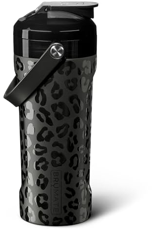 BrüMate MultiShaker Blender Shaker Bottle | 100% Leakproof Insulated Stainless Steel Shaker Bottle | Protein Shaker Bottle, and Pre Workout Bottle for the Gym | 26oz (Onyx Leopard)