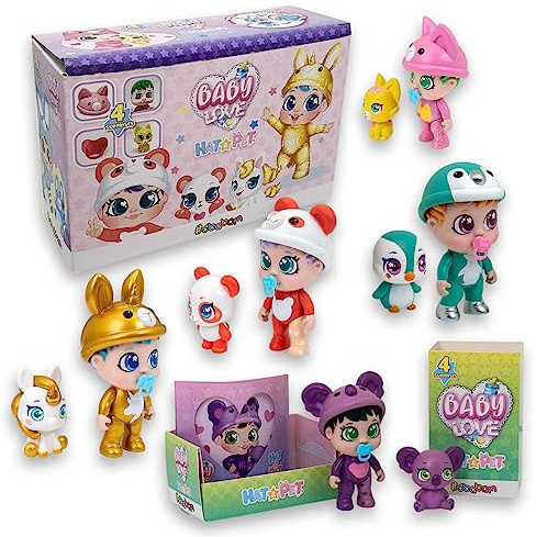 #sbabam, Funny Box Baby Love Gorro y Mascota, Juegos para Niños de Quiosco, Mini Muñeca para Niña con Animales de Juguete, Chupete y Cuna Incluidos, Pack de 3 Piezas