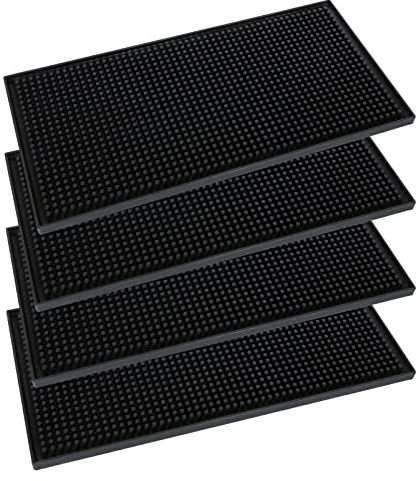 MUXHEL 4 Stück 15 x 30cm Bar Matte, Schwarz Gummi Abtropfmatte, Bar Service Matte Barmatte rutschfest für Bar, Club, Küche, Restaurant