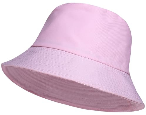 COSHAL® Unisex hinkhatt vändbar män, kvinnors bomull fiskarhattar för jakt, camping, vandring, resor, fiske, fotboll sommar solhatt enfärgade storlek 56–58 cm, Babyrosa, one size