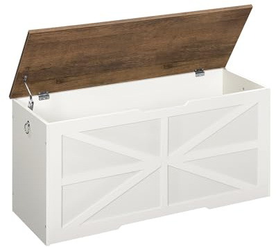 CHOEZON Storage Chest, 39.4 Toy Chest, Modern Storage Bench with Safety Hinge, Toy Box, Farmhouse Style, for Bedroom, Living Room, Walnut and White MCW10WL