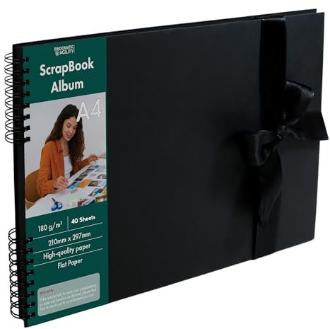 A4 Scrapbook-Album mit 70 Blättern – Spiralbindung, Schwarz | Fotoalbum zum Einkleben & Selbstgestalten, Erinnerungsbuch, Fotobuch