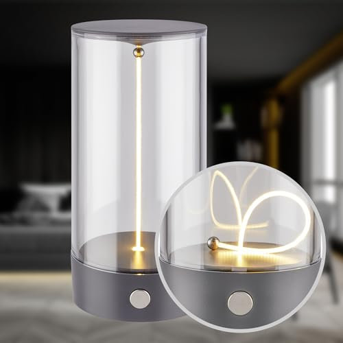 BRILONER - LED Tischlampe kabellos mit 4-Stufen Schaltung, Touch, Filament, warmweiße Lichtfarbe, USB-C Aufladung, Nachttischlampe, Leselampe, LED Lampe, Tischleuchte, Akku Lampe, 7x14,5 cm, Anthrazit