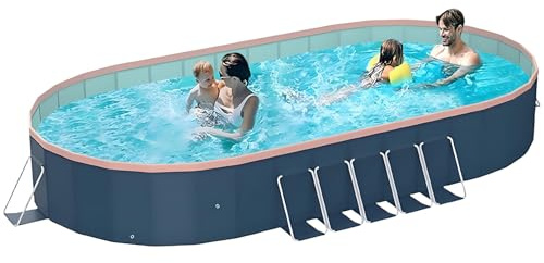 Fold Up Pool for Adults & Kids, Oval Portable Pools & Hard Pool for Outdoor, Garden and Camping, Free Inflatable, Easy Assemble, PVC (142 inch)