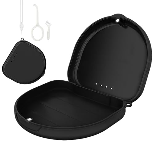 SSKHE Tandlåda med verktygsborste för borttagning av kompakt tandhängare, kompatibel med Invisalign tandskydd vuxen magnetisk stängning ventilation handledsrem resor (svart)