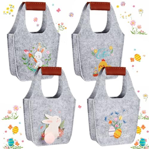 Xuniea 4 Sacs en Feutrine avec Anses Sacs de Pâques à Garnir pour Emballer des Cadeaux et des Articles de Fête(15 x 14 x 6 cm)