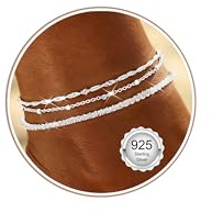 Morfetto Ankelband Armband Kvinnor 925 Sterling Silver Vattentätt Armband Vristlänk Dubbelskiktad Justerbar Ankelband Guldkedja Pläterad 14K Fot Strand Ankelband Armband Smycken Present