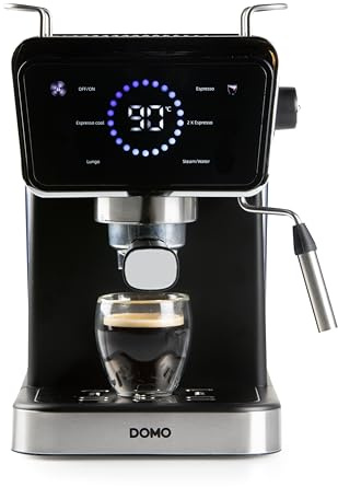 DOMO DO757K Macchina per espresso 20 Bar - Touch screen a colori - Macchina da caffè con montalatte manuale - Serbatoio acqua da 1,5 l