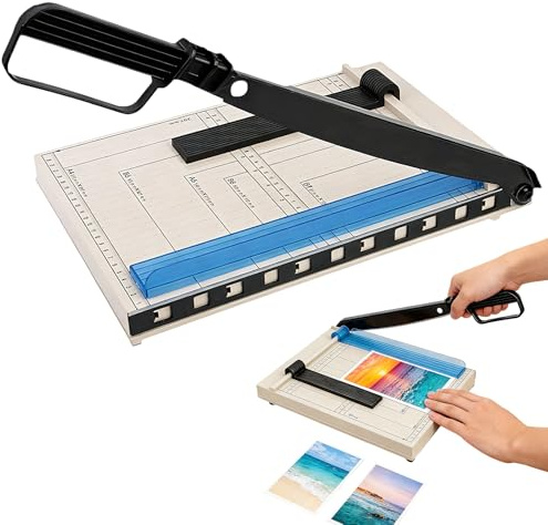 Skärmaskin A4 av metall, pappersskärare A4 manuell skärare, med 5 mappar, skärmaskin för foton, kort, kartong, kartong och papper, pappersskärare för kontor, hem eller skola