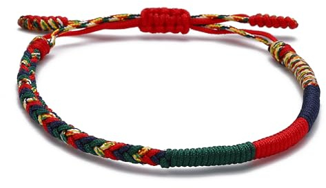 LUCKY BUDDHIST Bracciale Tibetano Buddista Regolabile – Bracciale in Corda Intrecciata per Uomo e Donna – Include Portachiavi Buddha in Legno