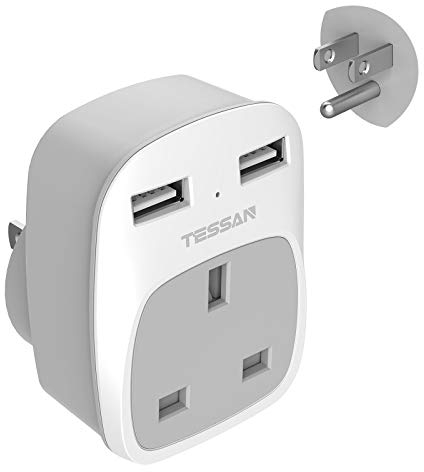 UK to US Plug Adapter, TESSAN American Travel Plug with 2 USB (1 USB C), 3 in 1 Grounded Type B, UK to US Power Adapter for USA, Canada, Thailand, Mexico