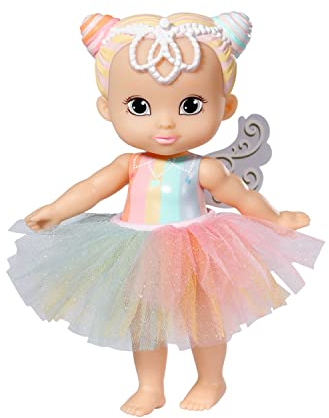 BABY born Storybook Fairy Rainbow 18 cm, Feen-Puppe mit flatternden Flügeln, Farbwechsel Tattoo, Feenlicht, Zauberstab, Kulisse und Bilderbuch, 831830 Zapf Creation