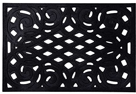 Nicoman Outdoor Doormat Decorative Stair Mats Heavy Duty Drainage Dirt Trapper Porch Rubber Skid Proof Anti Slip - (Large, Black-Bold, 90 x 60cm)