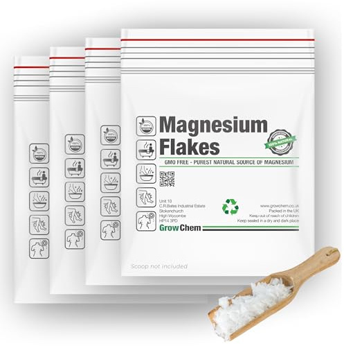 Grow Chem Magnesium Flakes 20KG(4x5KG Bags) Magnesium Bath Salts, Foot Soak | Magnesium Chloride from The Dead Sea - Rich Mineral Bath Salts for Better Sleep, Skin Hydration & Helps ease Joints & Muscles