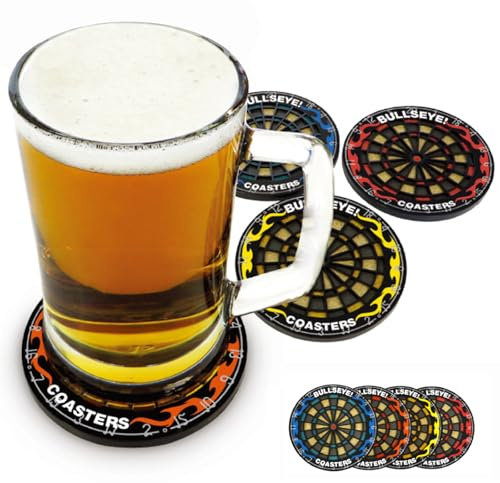 MEDOYOH Set of 4 Bulleye Drinks Coasters, Non-Slip Beer Mats Washable Funny Coasters Heat Resistant for Coffee Beer Mug Wine Glass Bottle Home Pub Bar, 4 Colours