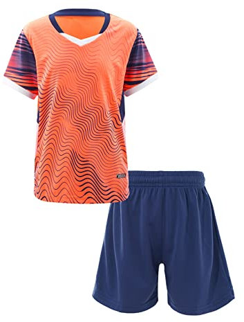 Alvivi pojkar sportset träningsoverall fotbollströja kortärmad t-shirt toppar med shorts sport joggingdräkt basket fotbollskläder, C orange, 158-164