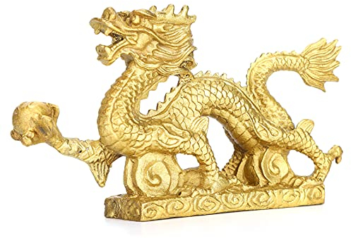 Cyrank Feng Shui-Drachenstatue aus Messing, chinesische Drachenfigur, Ornament, Glücksbringer-Drachen-Ornamente, zum Basteln, Heimbüro, Desktop-Dekoration