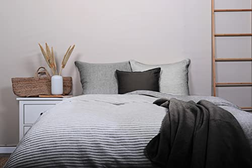 jilda-tex Leinenbettwäsche Uni Leinen Bettwäsche 135x200 cm + 80x80 cm 100% Leinen (Streifen Schwarz-Weiß, 135 x 200 cm)