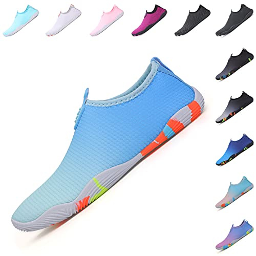 Baofular Badeschuhe Damen Herren Wasserschuhe Schwimmschuhe Sommer Strandschuhe Schnell Trocknend Aquaschuhe Surfschuhe für Meer Hellblau 39 EU