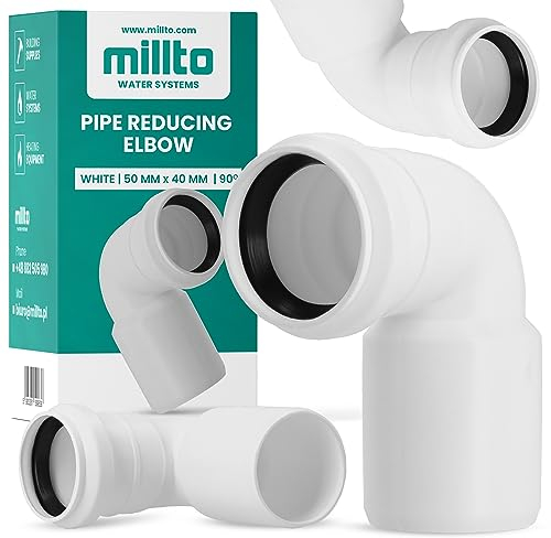 Millto Reductor de arco 50 x 40 mm, 90º, color blanco, codo para desagüe, alcantarillado sanitario, tubo de polipropileno