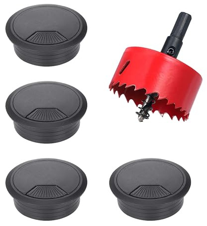 Bordshålskåpa 80 mm, 4 st kabelgenomföringar för skrivbord, runt bord kabellock med krona, hål 80 mm, runda kabelkabelanslutningar, för USB-kabelhantering, kabel
