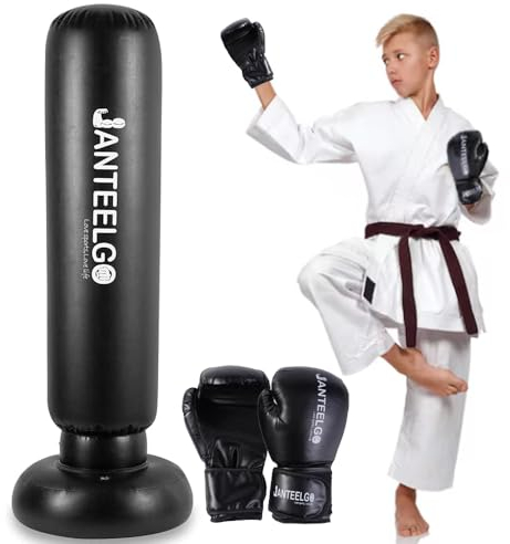 Boxsack für Kinder mit Boxhandschuhen: JanTeelGO 150cm Aufblasbarer Boxsack Kinder Stehend Geschenke für Jungen und Mädchen Alter von 3–12 Jahren Üben von Karate, Taekwondo, MMA