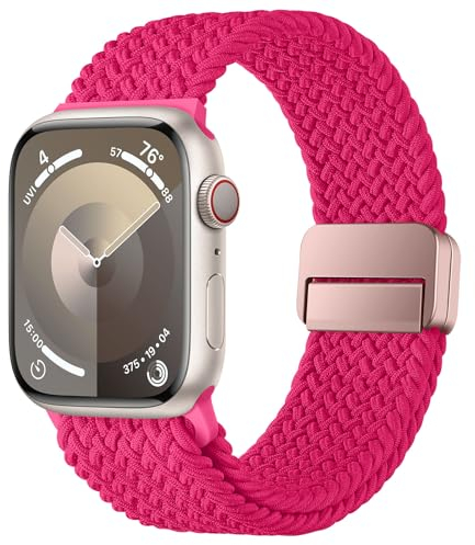 HITZEE Compatible con Correa Apple Watch 49/46/45/44/42/41/40/38mm, Correas Elástica con Cierre Magnético Diseñadas para Apple Watch Ultra 2 Serie 10 9 8 7 SE 6 5 4 3 (38/40/41/42, Frambuesa)