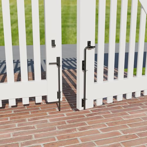 DURIGID 18 Inch Gate Cane Bolt Gate Ground Drop Rod, Heavy Duty Drop Rod Gate Latch for Wooden Vinyl Fence, Black Finished Cane Bolts for Gates, 2 Pack