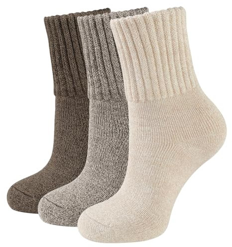 CLOSEMATE Thermosocken Damen Socken 3 Paar Wintersocken Warme Dicke Gestrickte Stricksocken Gekämmte Baumwollsocken Haussocken 35-38 39-42 1Espressobraun 1Milchkaffeebraun 1Hellbraun