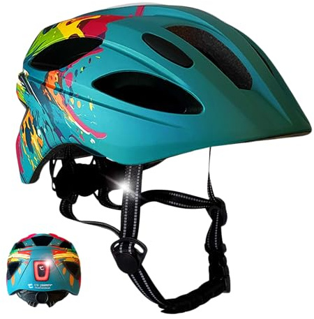 Crazy Safety Cool Kinder Fahrradhelm | Fahrradhelm Kinder 6-12 Jahre für Fahrrad, Skateboard, Mountainbike, Inlineskates | USB-aufladbares Rücklicht | Verstellbarer Fahrradhelm 54-58 cm