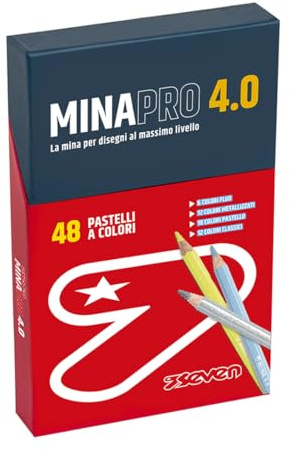 Seven Pastelli School Minapro 4.0, Låda med 48 st., Innehåll: 6 neonfärger, 12 metalliska färger, 18 pastellfärger, 12 klassiska färger