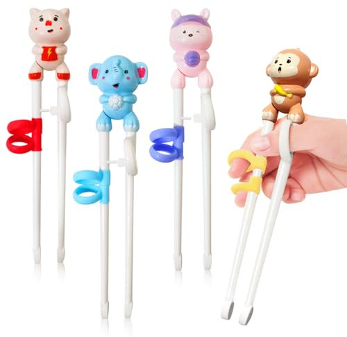 Bacchette cinesi per bambini, set di 4 paia di bacchetta per apprendimento con aiuto riutilizzabile bacchette per sushi per principianti, bambini anziani, adulti