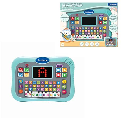 LEXIBOOK, Educational tablet for early learning, Bilingual English/Portuguese, Talking tablet with screen for learning the alphabet, numbers and animals, Blue, JCPAD007i4