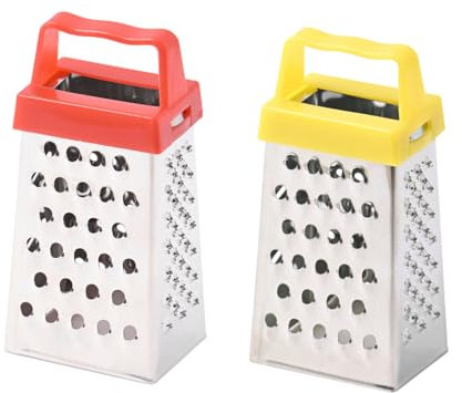 patisse 13942, Lot de 2 mini râpes carrées, mini râpes fromage, râpes multifonctions 4 grilles pour chocolat, citron, gingembre, muscade… inox, poignée plastique couleurs assorties, 2,5x7,5cm(hauteur)